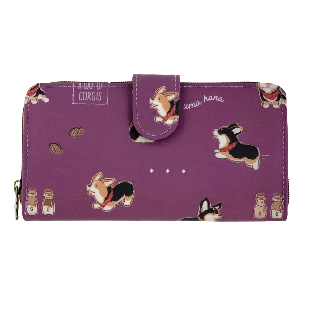 Waterproof Tricolor Corgi Long Snap Fold Wallet Purse Coin Pouch